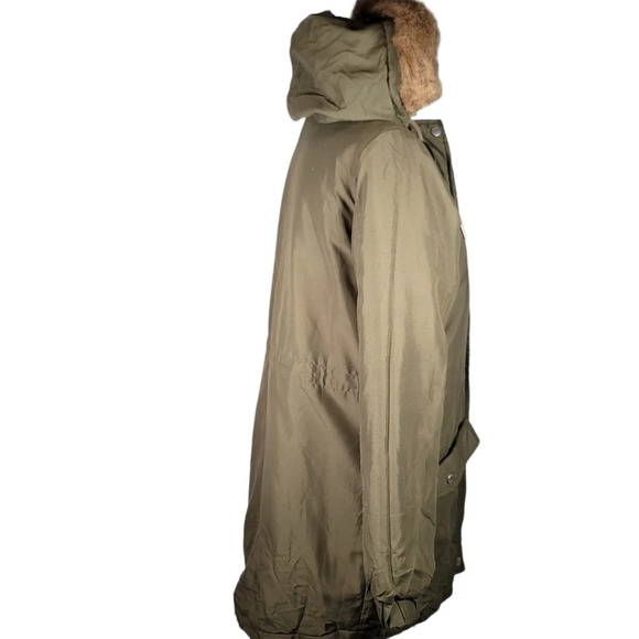 Noisy May Army Military Khaki Green Parka Coat Faux Fur Trim Hooded Long Size M - Picture 3 of 14